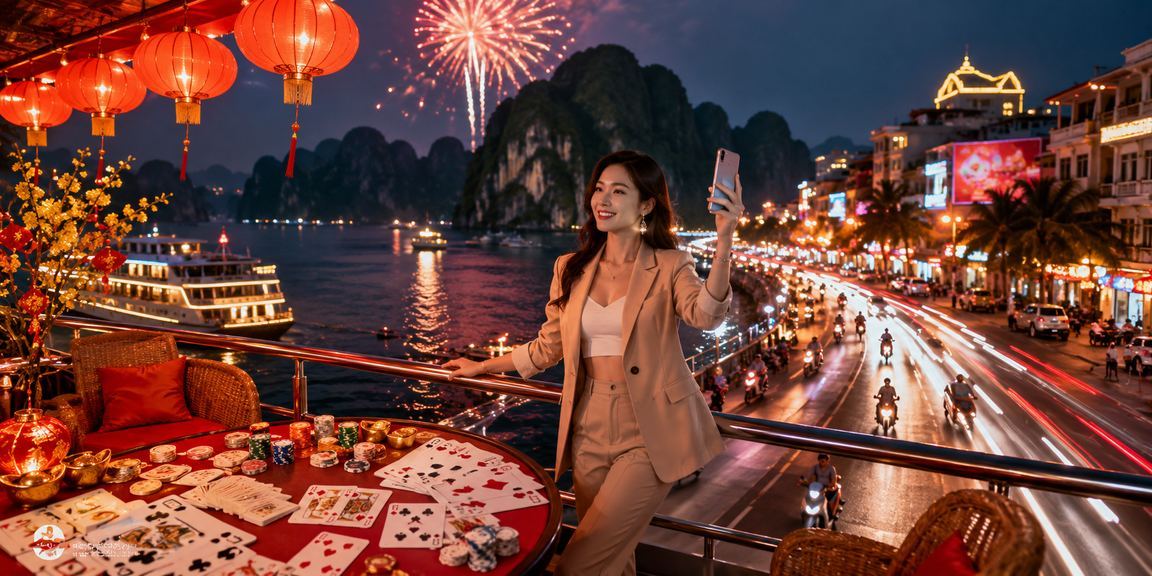 Không gian neon sôi động tại Hạ Long với trò chơi bài và giải trí trực tuyến