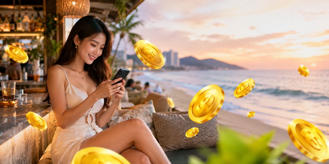 Màn hình nạp tiền và nhận thưởng tại bãi biển Vũng Tàu